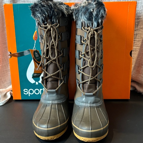 Sporto Women's Gray and Brown Chocolate Quilted Tall Winter Boots 9 waterproof - Picture 3 of 8